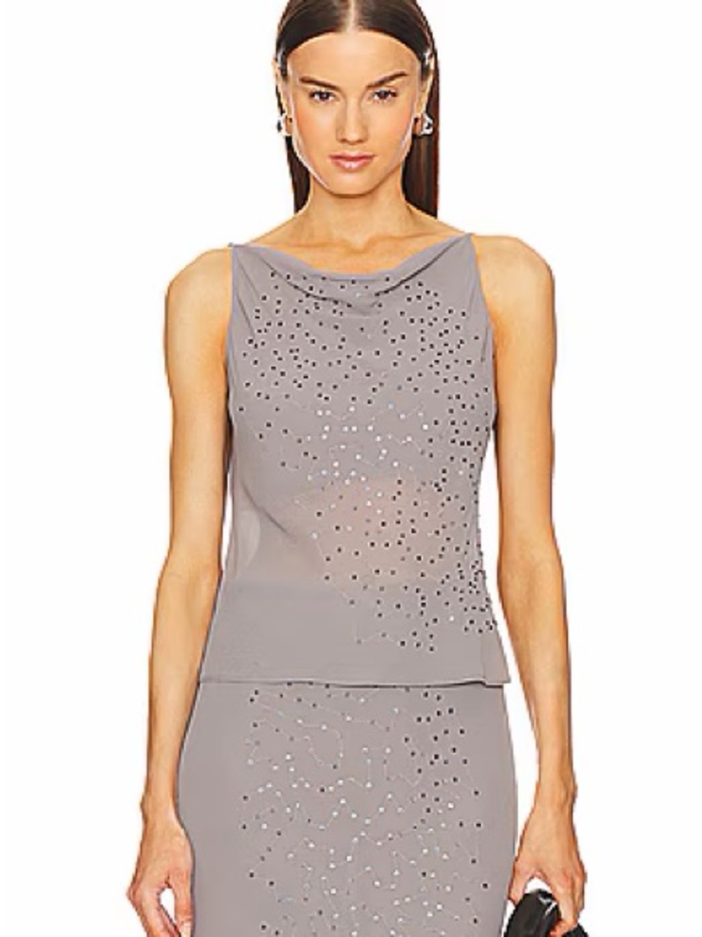 L'Academie Estelle top
Charcoal Beaded Cowl Spaghetti Strap Camisole